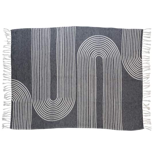 Hello Honey® Cotton Jacquard Throw Blanket with Arch Design and Fringe, Black and White